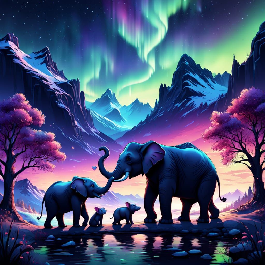 Whimsical Animal Friends in a Magical Twilight Hug