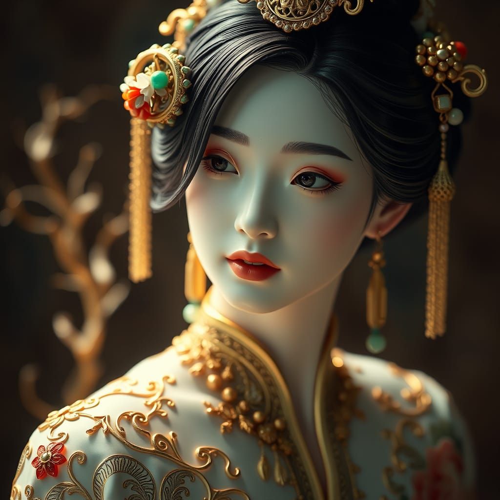 Ethereal Korean Beauty in Porcelain and Jade