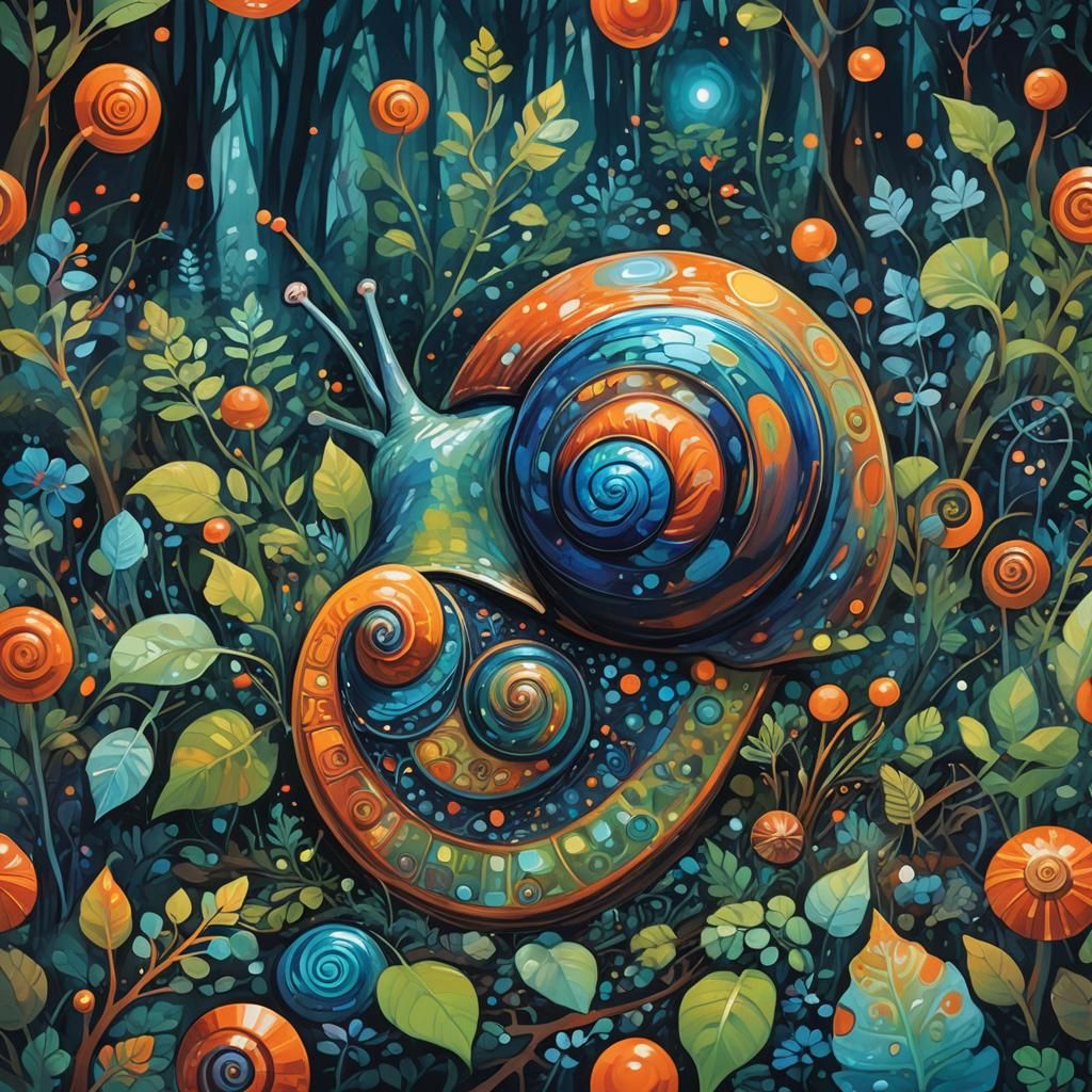 Iridescent Snail in Mystical Forest Concept Art