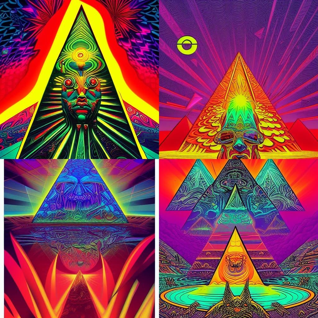 Neon Sun God Emerges From Psychedelic Pyramid