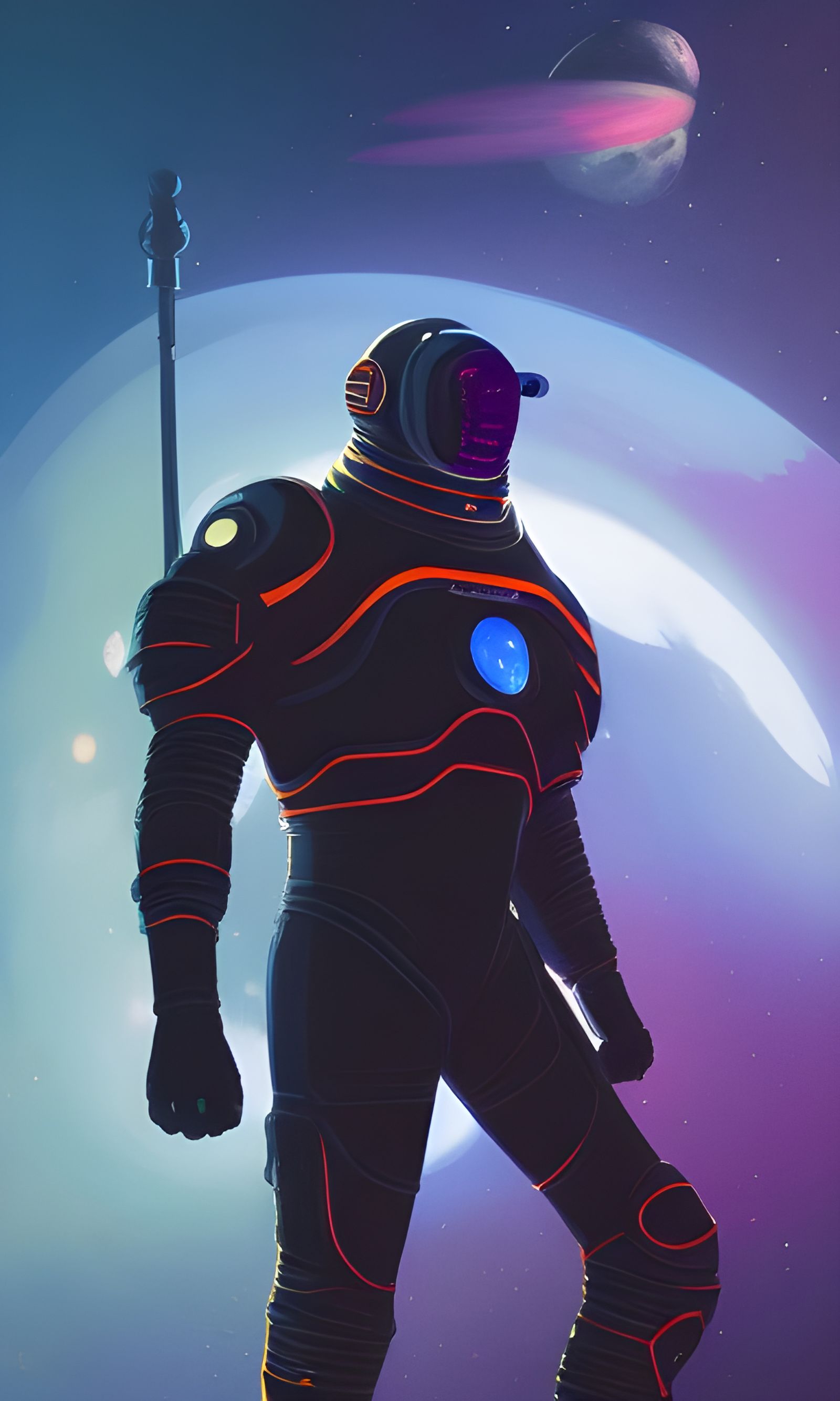 Black Space Knight on Colorful Mountain