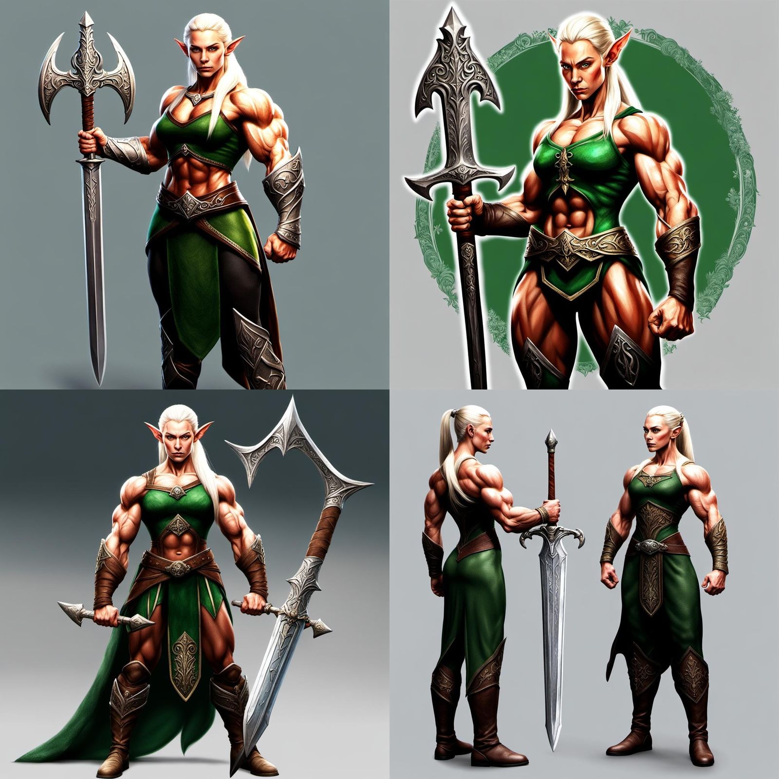 Elven Female Bodybuilder Warrior with Sword