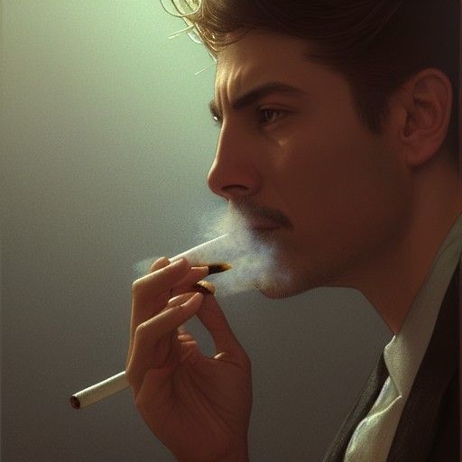 Moody Man Smoking: Photorealistic Hyper-Detailed Portrait