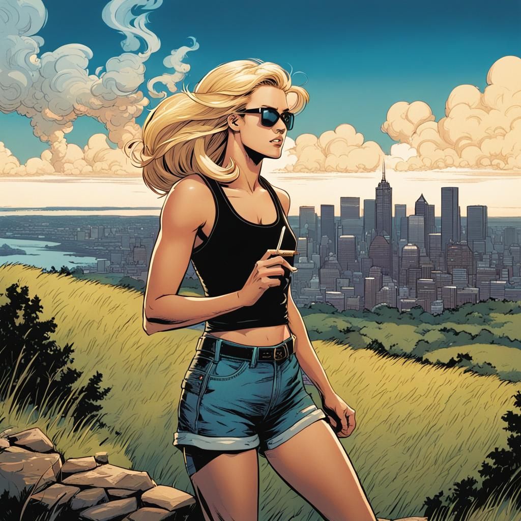 Smoking at the lookout over Boston