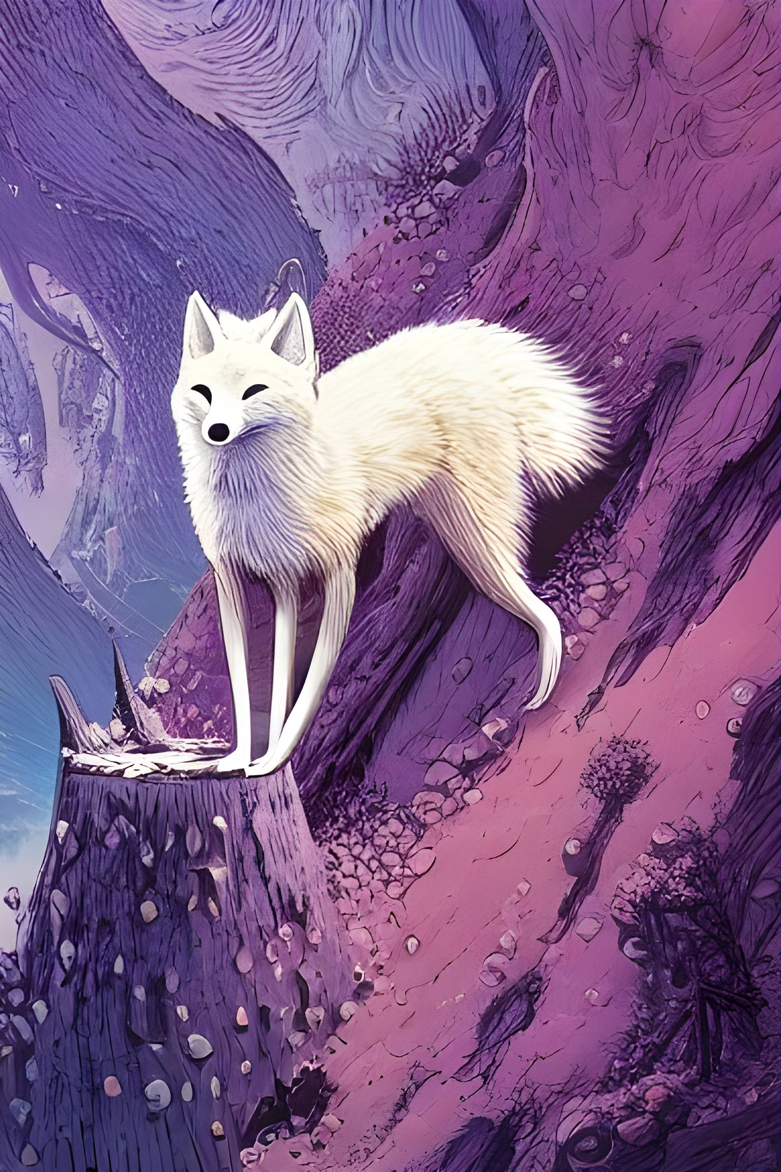 Surreal White Fox in Fantasy Landscape