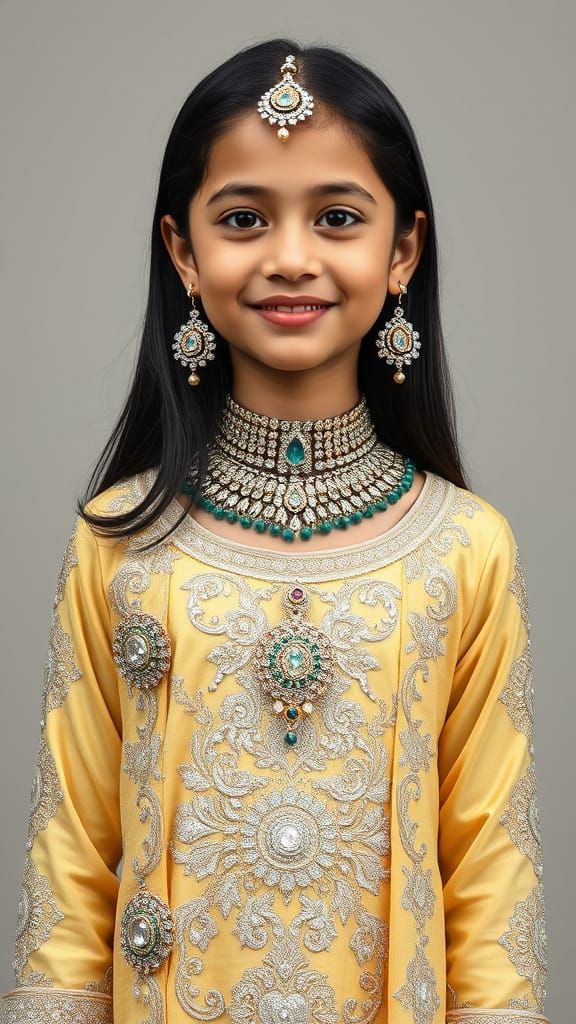 Luxurious Indian Girl in Elegant Eid Dress with Crystal Ston...