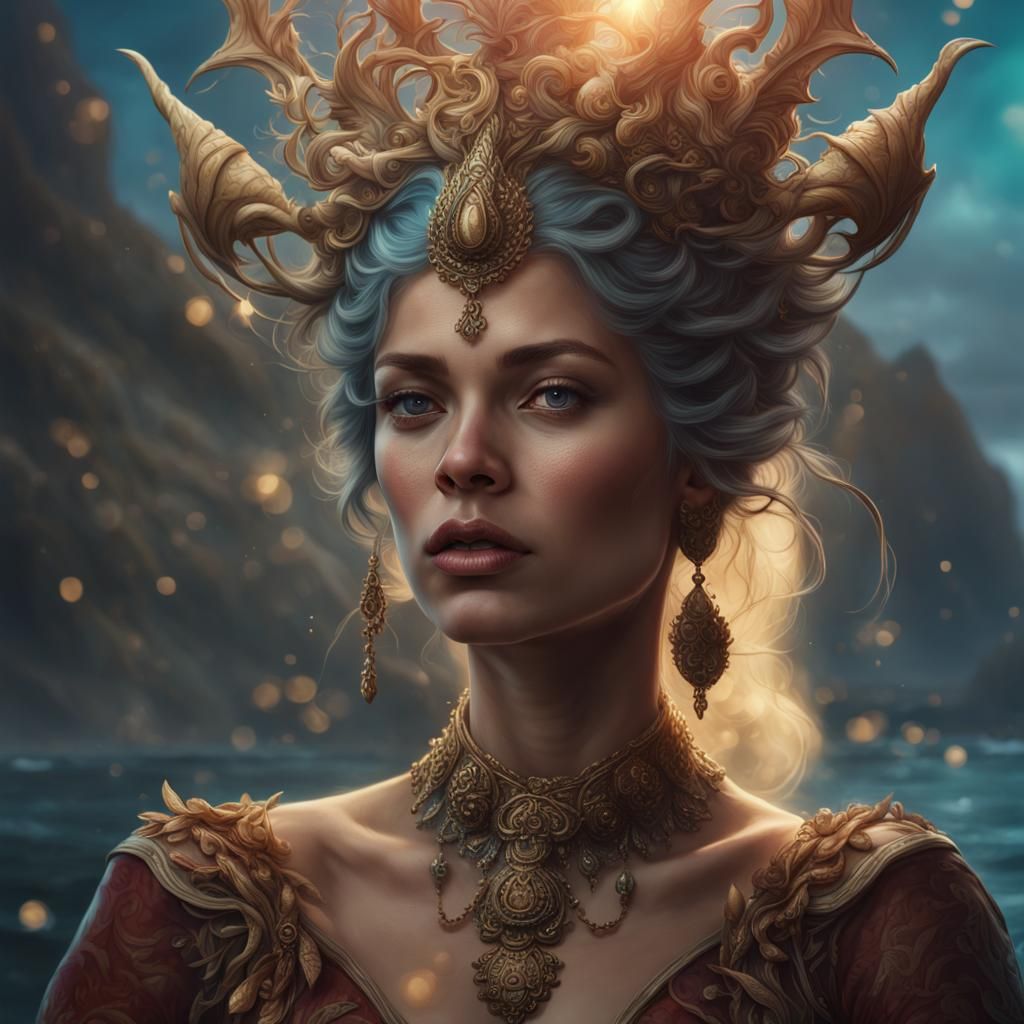 Beautiful Sea Divinity Portrait in Detailed Matte Painting