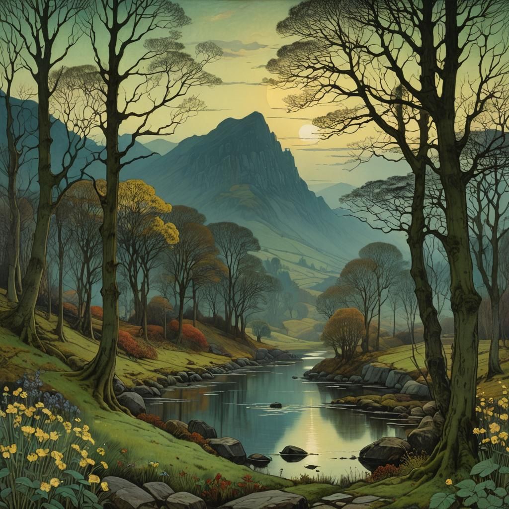 Fantasy Landscape in Victorian Illustration Style