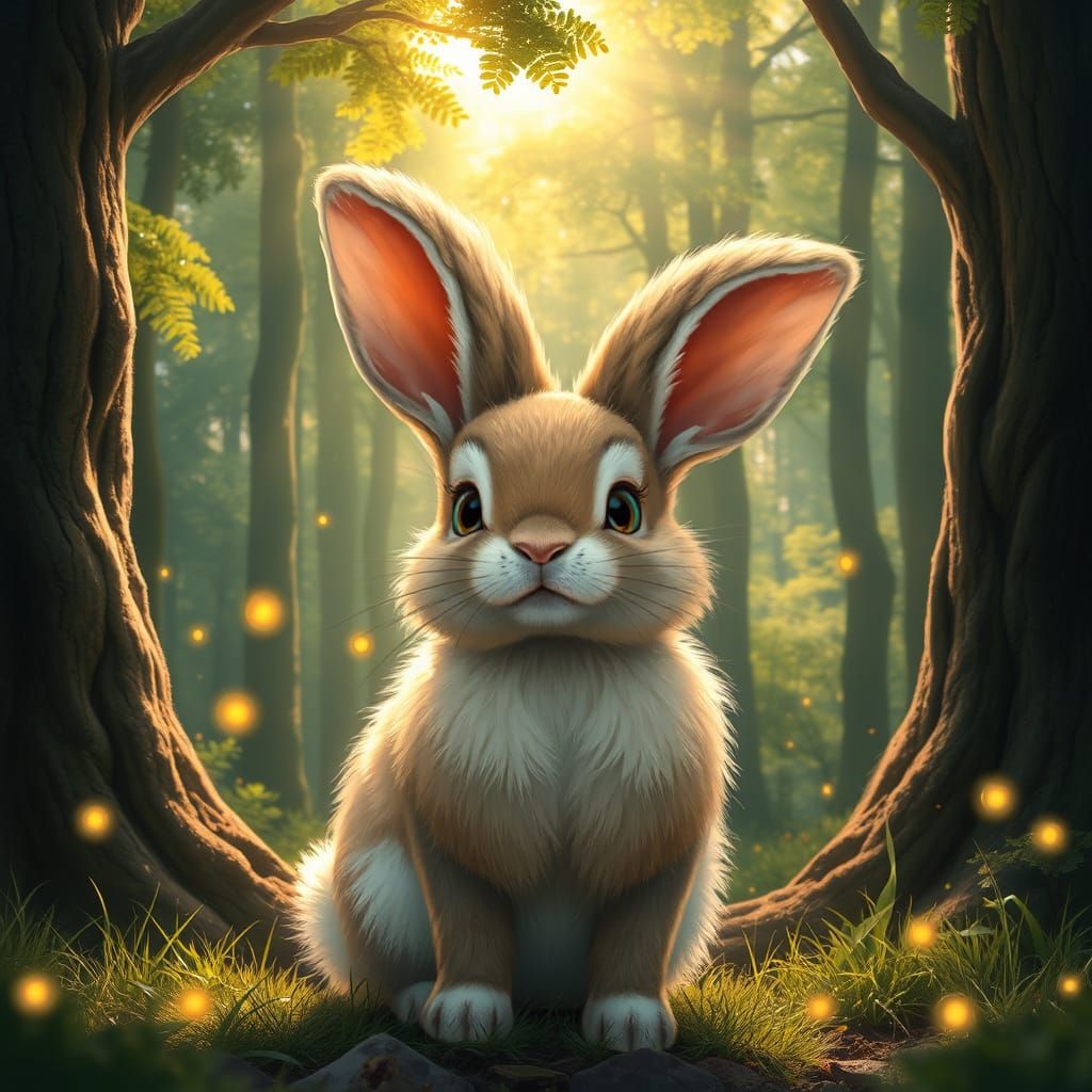 Gentle Woodland Bunny in a Sunlit Forest Glade