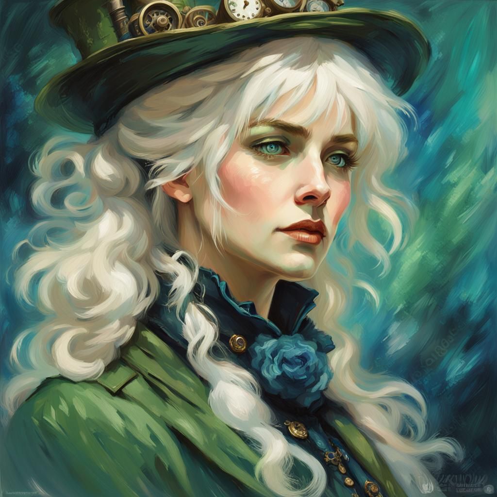 Steampunk Woman Portrait in Impressionistic Style