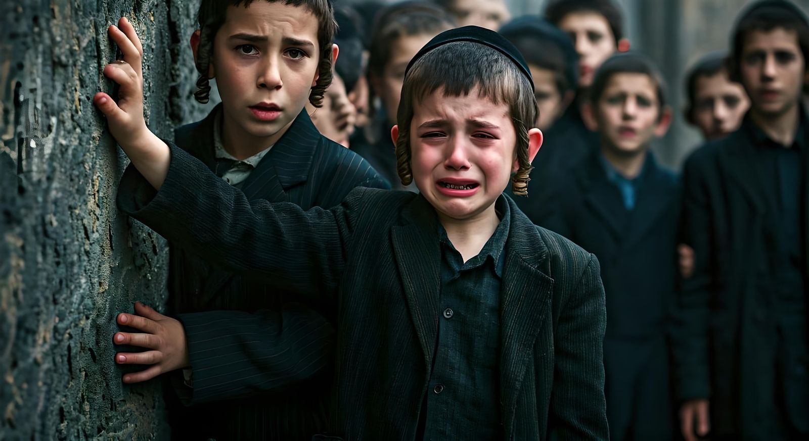 Sorrowful Young Boy in Traditional Clothing