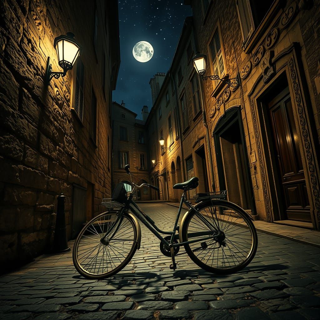 Film Noir French Village Bicycle Scene