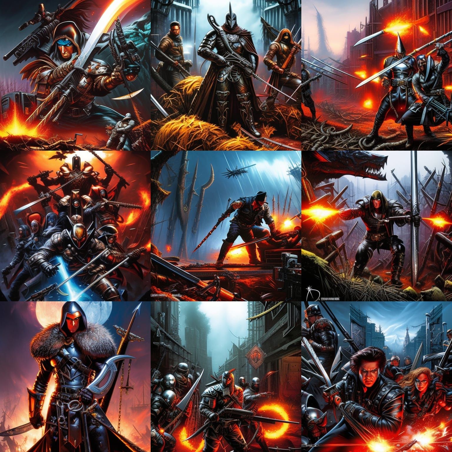 Grimdark Weapon Rack in Comic Book Style