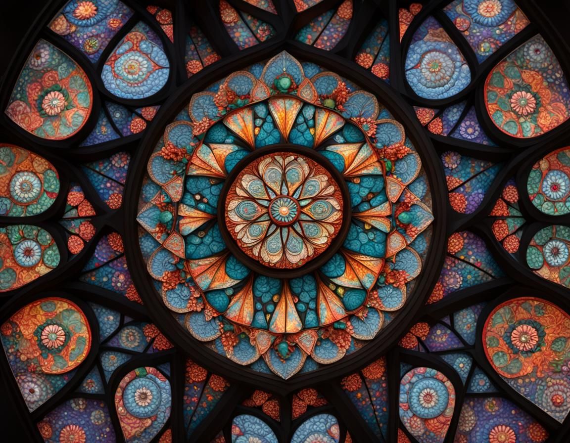 Stained glass window in the dome of a cathedral