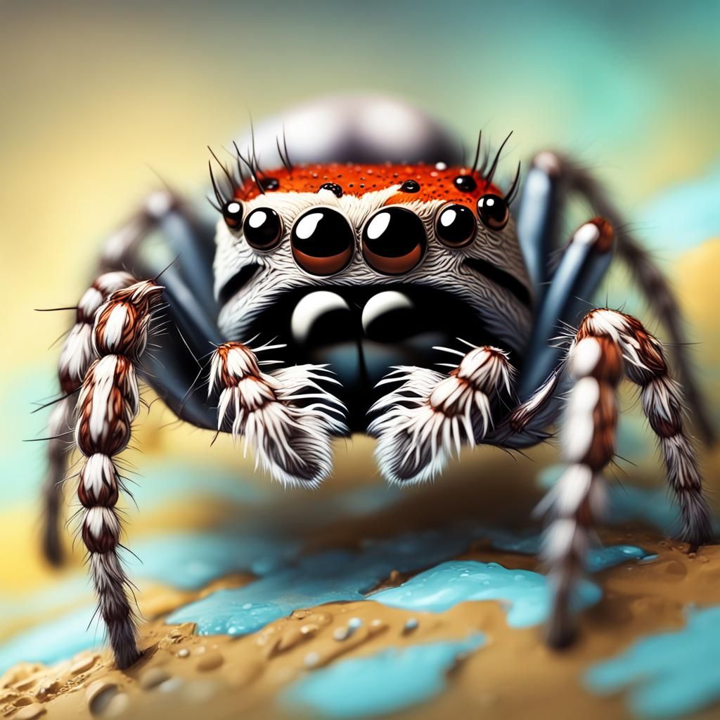 Hyperrealistic Jumping Spider's Colorful Adventure
