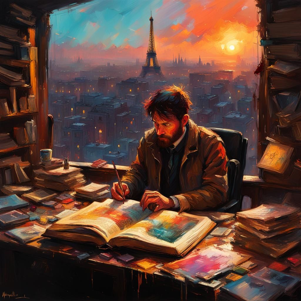 Paris Sunset Book, Detailed Matte Painting
