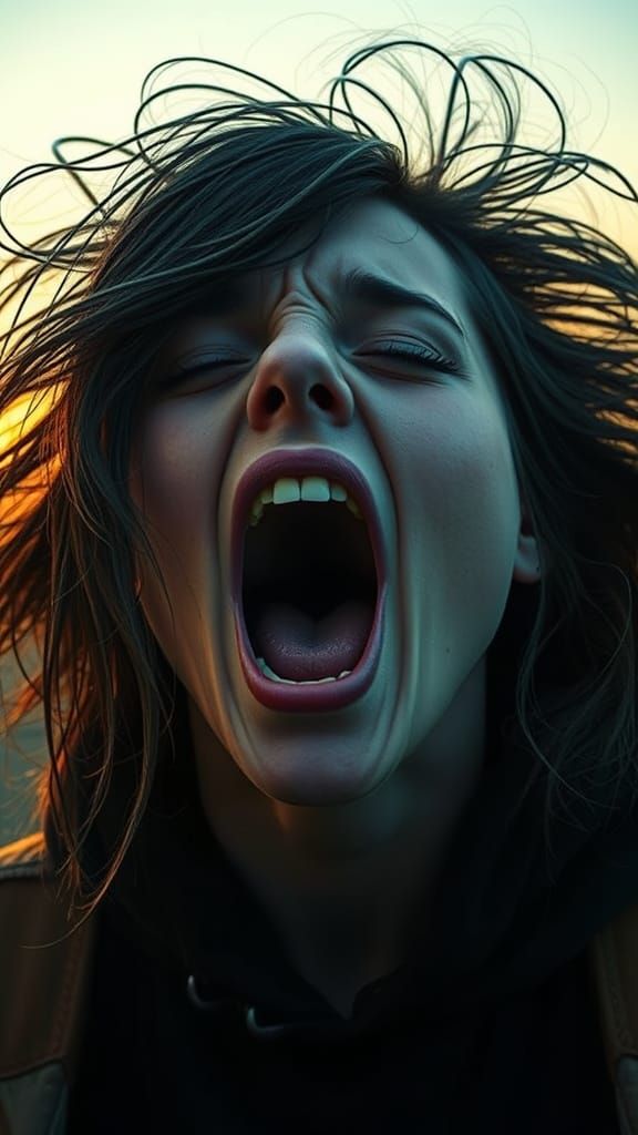 Screaming Figure in Dark Green and Blue Sci-Fi Style