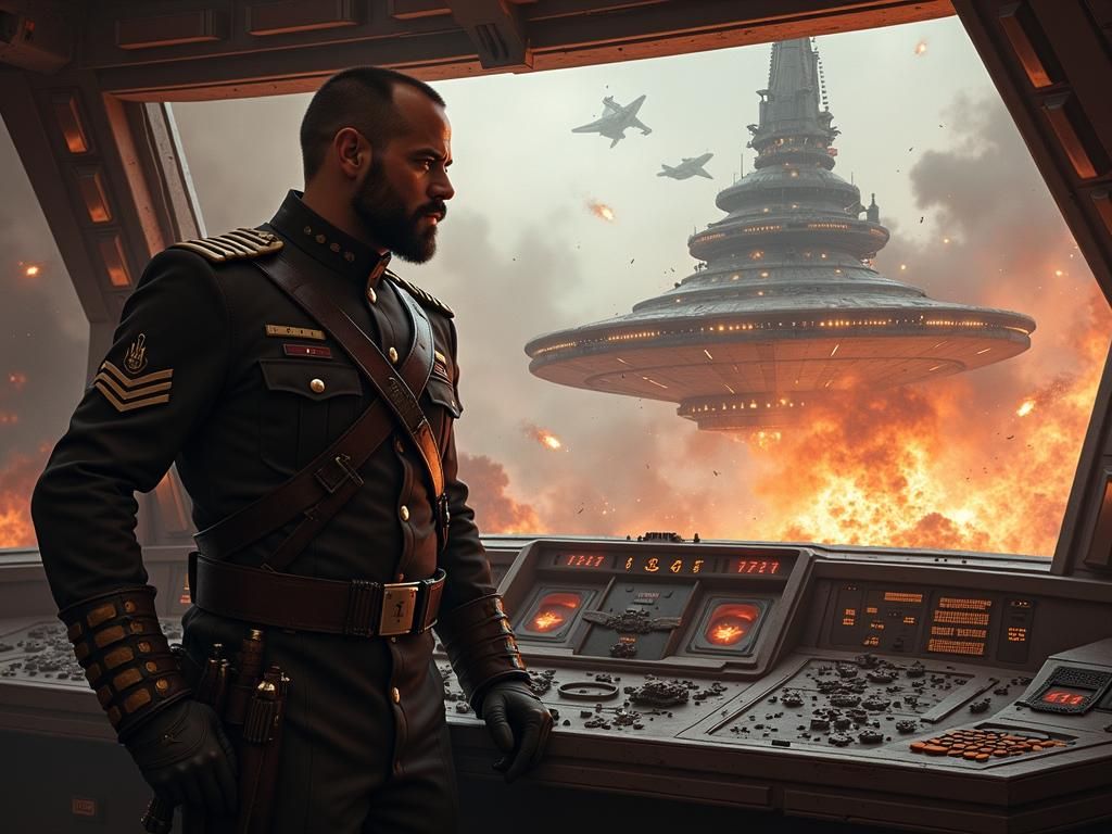 Starship Captain Amidst Destruction