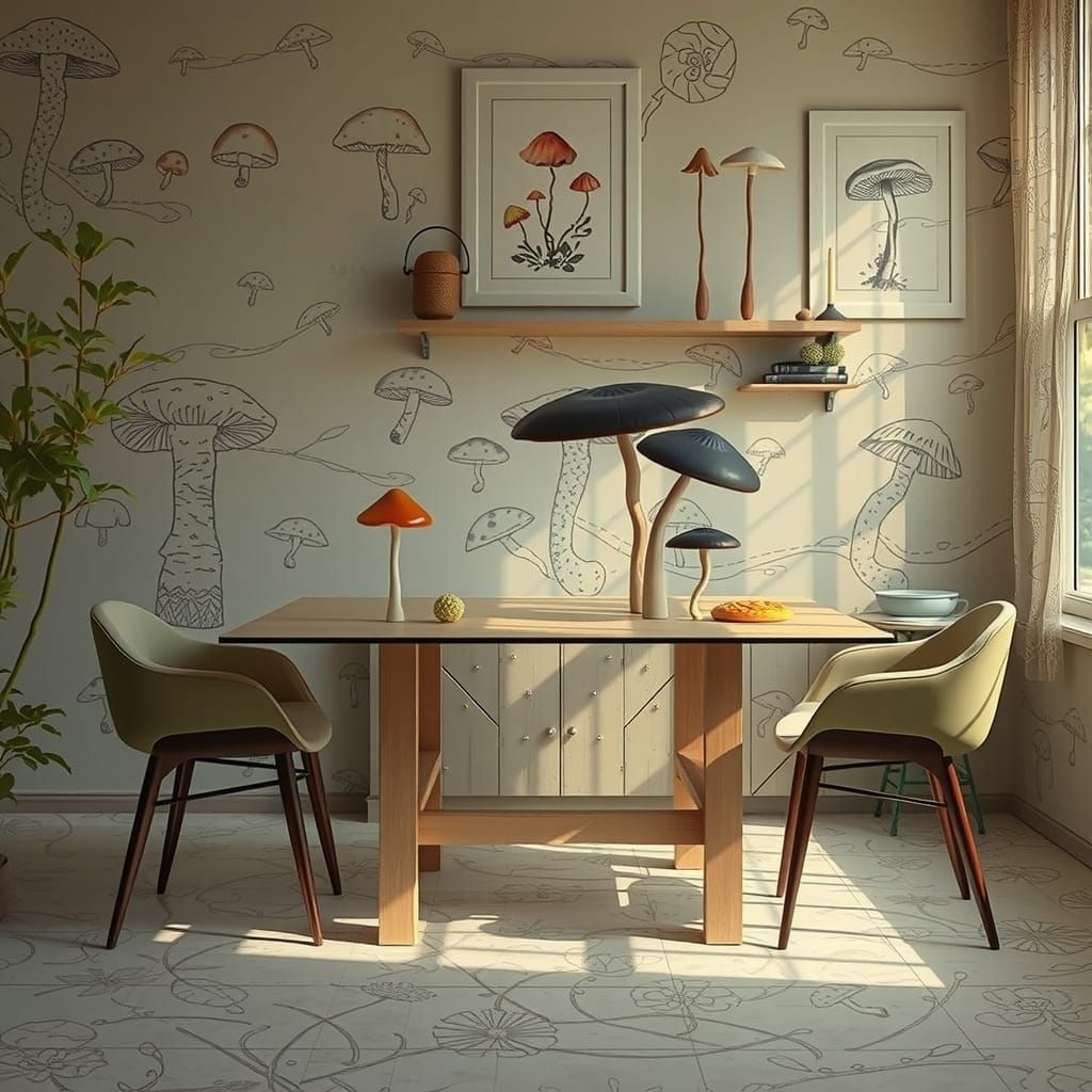 Warm Golden Light in Whimsical Mushroom Boutique Interior