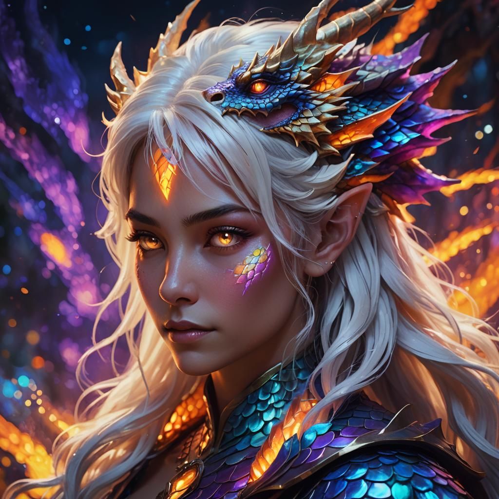 Anthropomorphic Dragon Woman in Dramatic Lighting