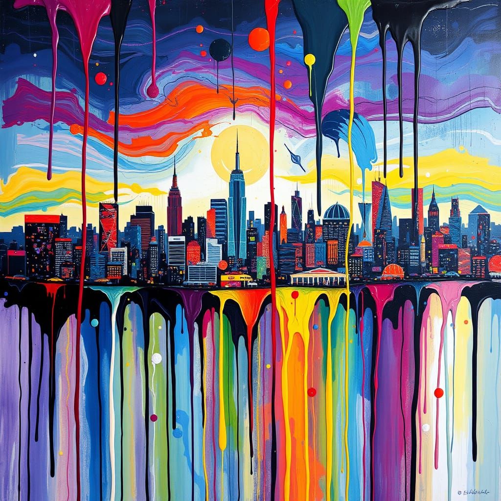 Vibrant Cityscape Melts into Dali-Inspired Splashes
