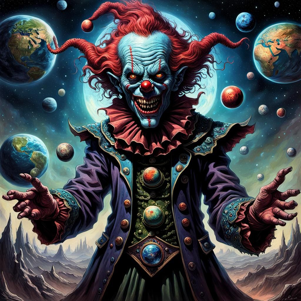 Eldritch Devil Clown with Planets: Cosmic Horror