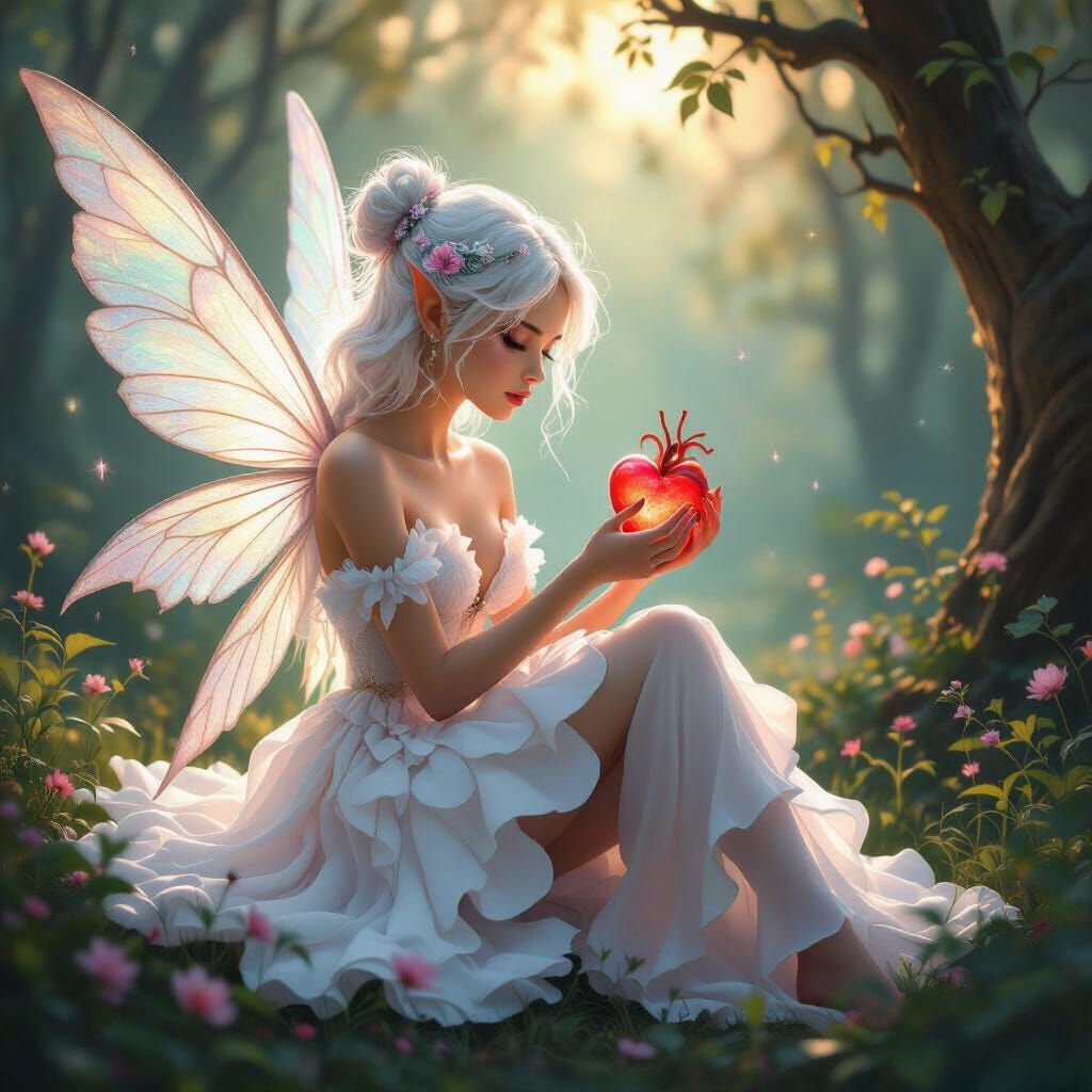 Fairy Heals Wounded Heart in Luminous Forest