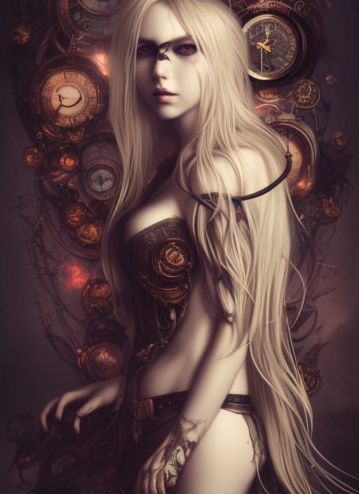 Gothic Steampunk Goddess with Flowing Hair
