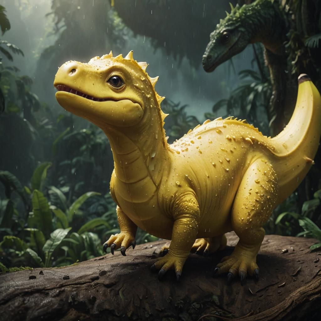 Adorable Banana Dinosaur in Fantasy Setting