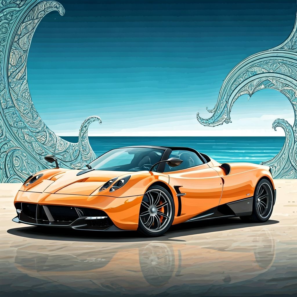 Orange Pagani Huayra on Brazilian Beach in Futuristic Style