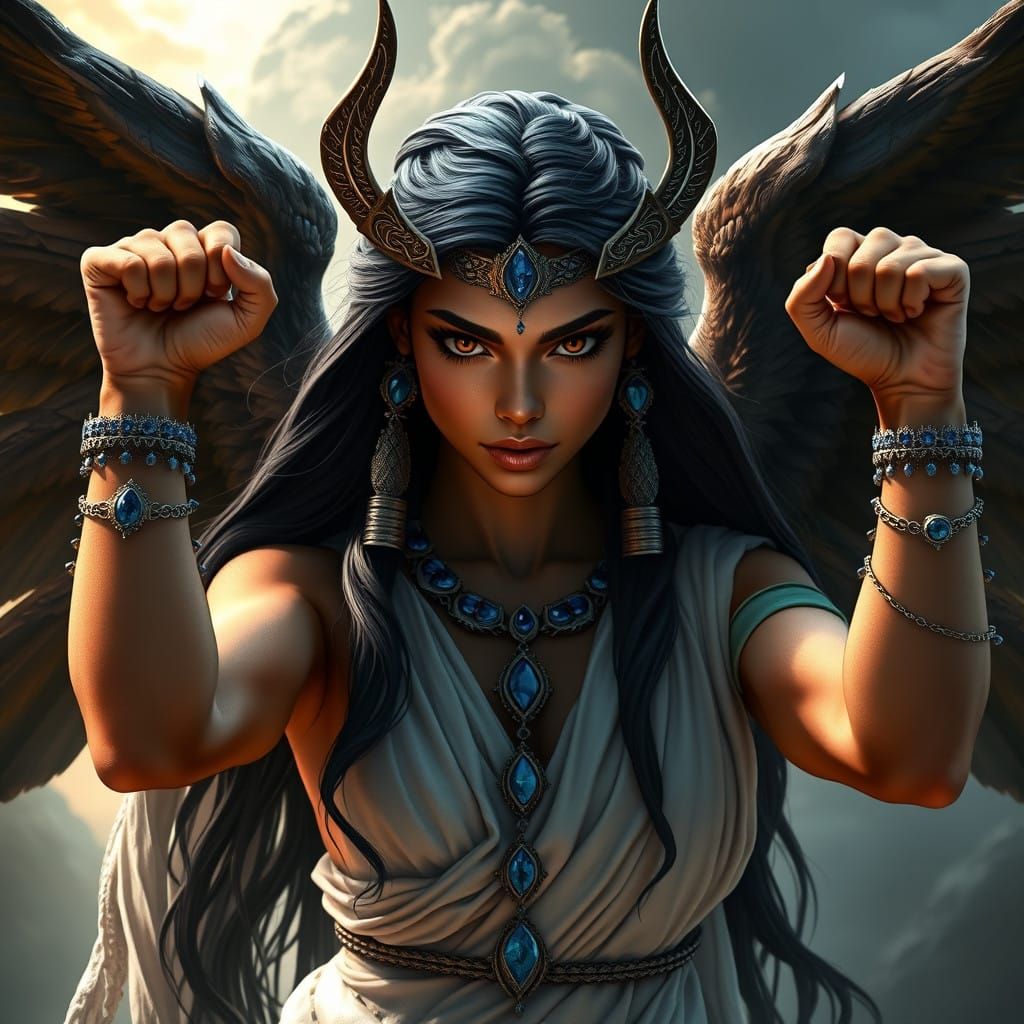 Goddess Ishtar, Warrior Queen in White Linens and Lapis Lazu...