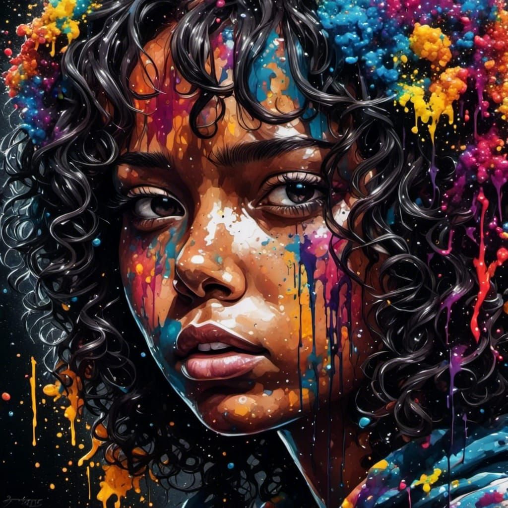 Polychromatic Graffiti Portrait in Oil Gouache Style