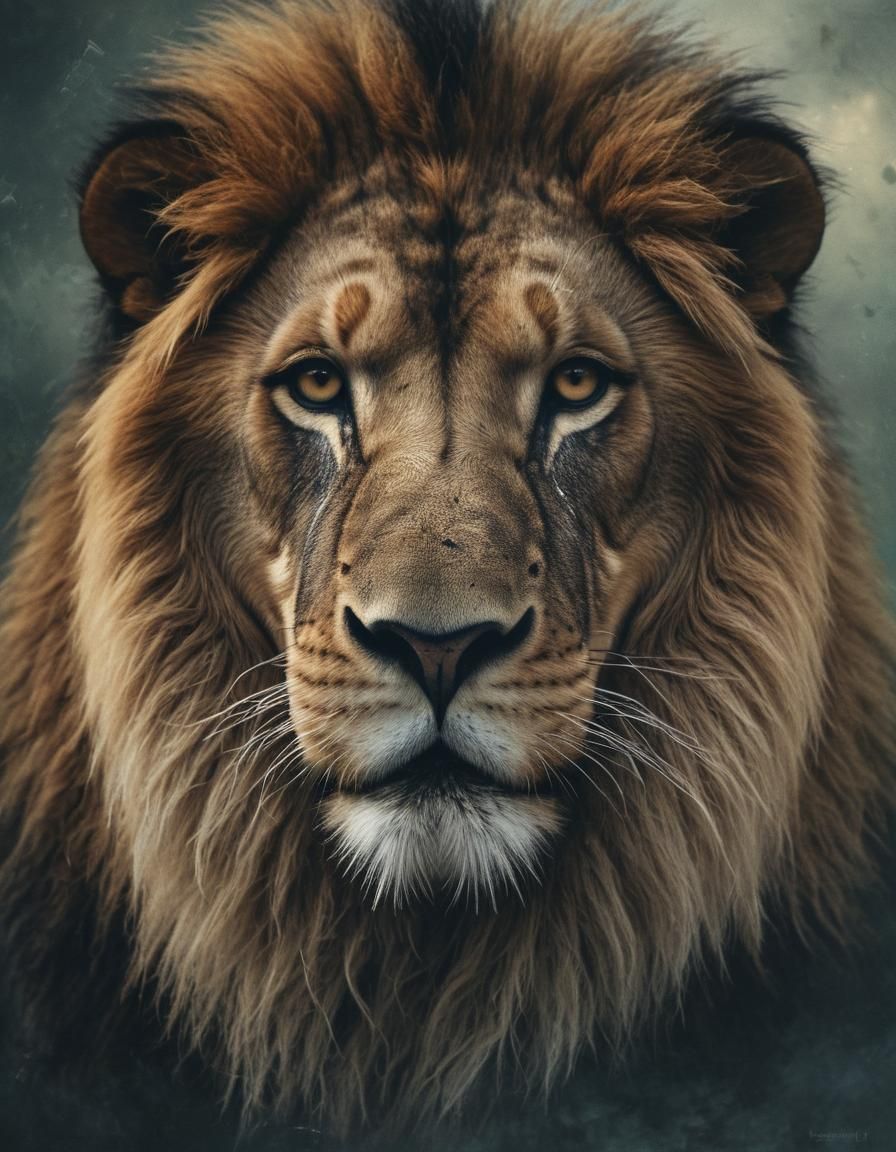 Lion and Landscape Double Exposure Photograph