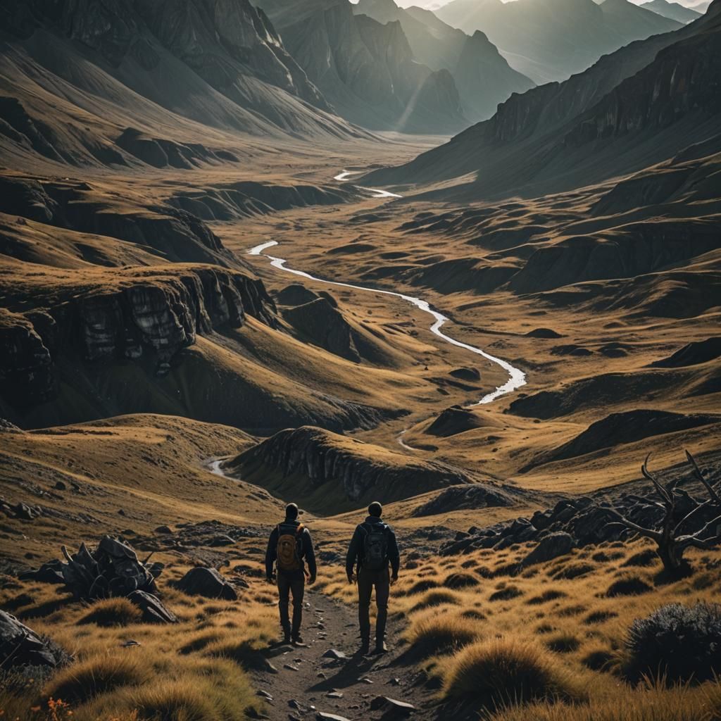 Epic Landscape Exploration: Cinematic Film Still