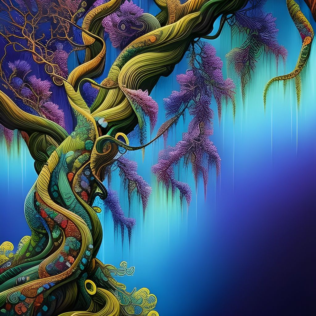 Intricate Trees in Fluid Gouache Illustration