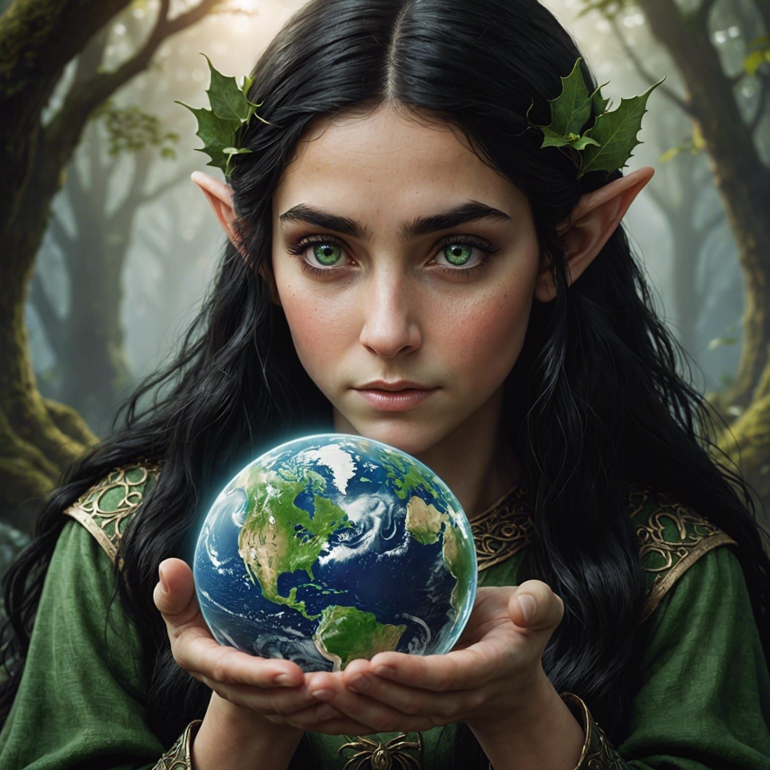 Elf Gently Holding Earth and Crying