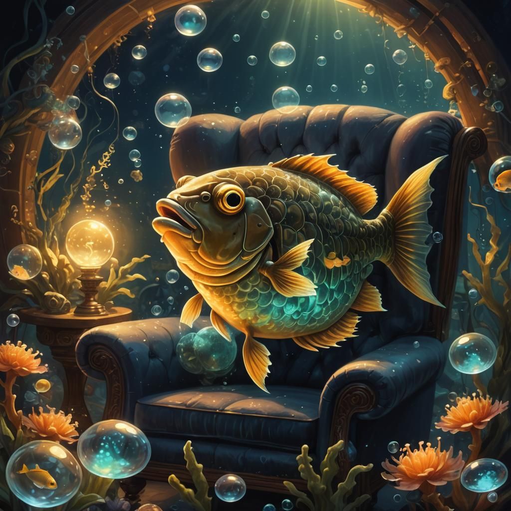 Ethereal Fish Contemplates Questions in a Cosy Room