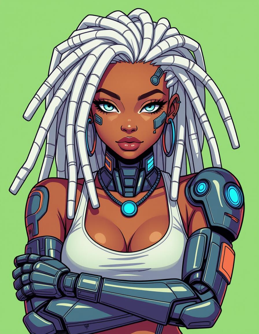 Cybernetic Girl Posing in Comic Book Style