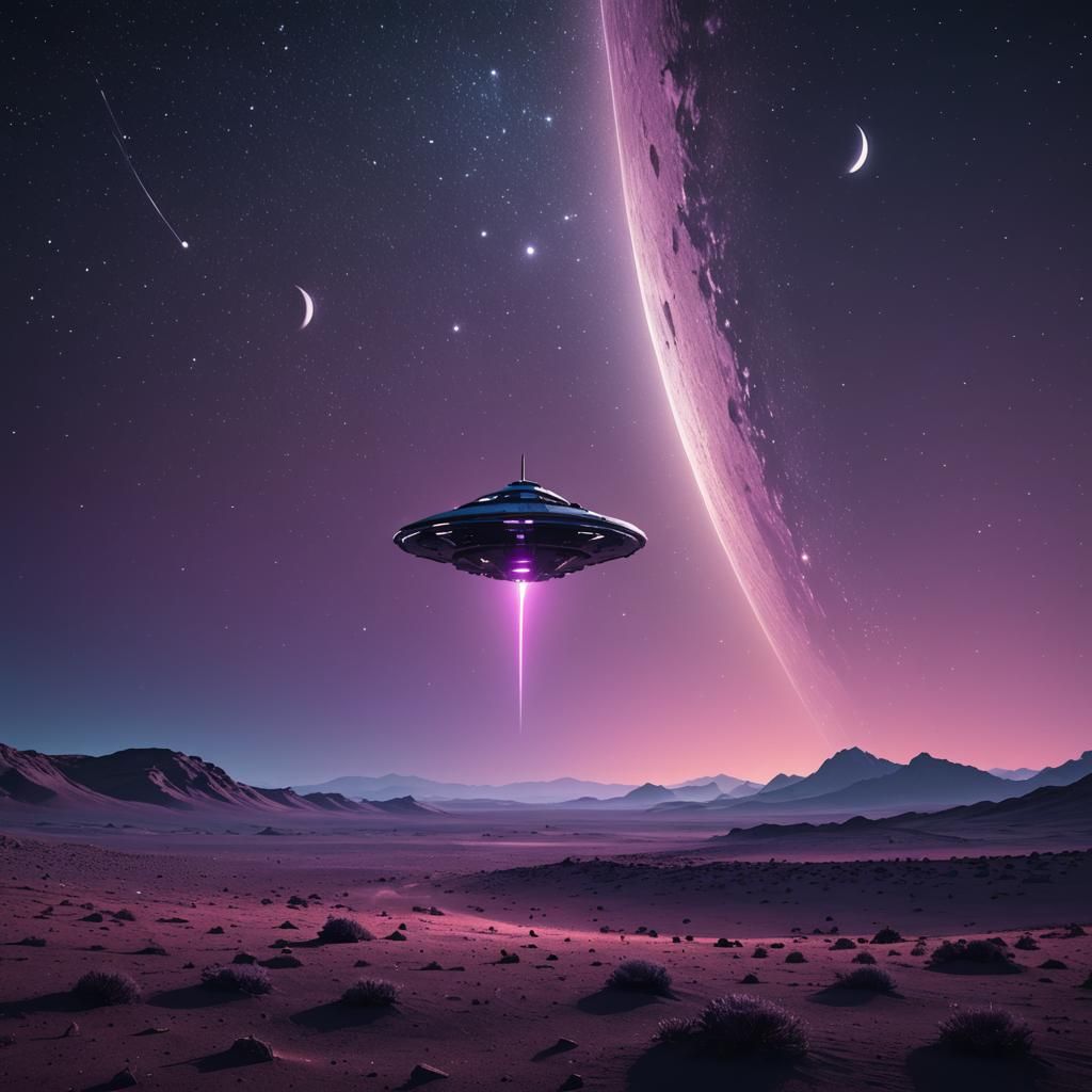Lone Spaceship on Desolate Starry Landscape