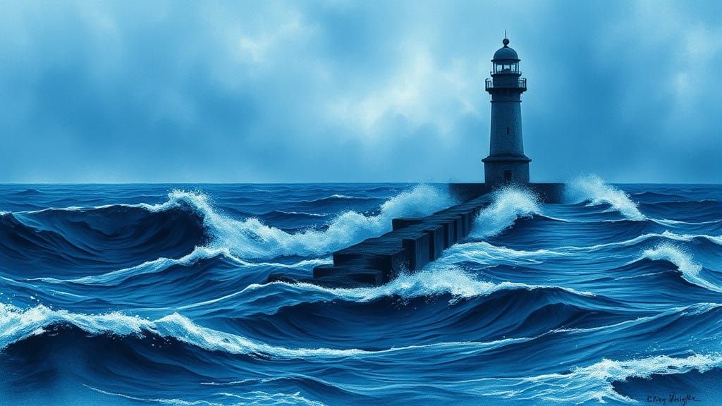 Moody Monochromatic Coastline with Ancient Lighthouse