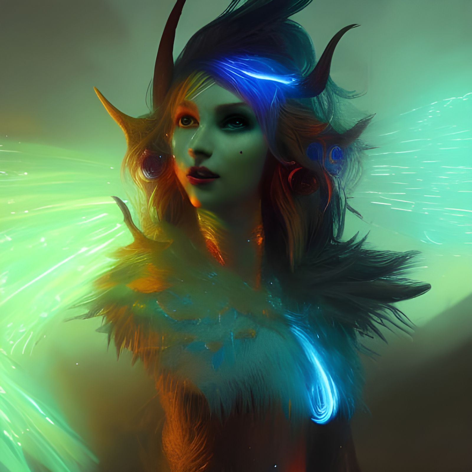 Glowing Fiberoptic Elf Creature in Dark Fantasy Style