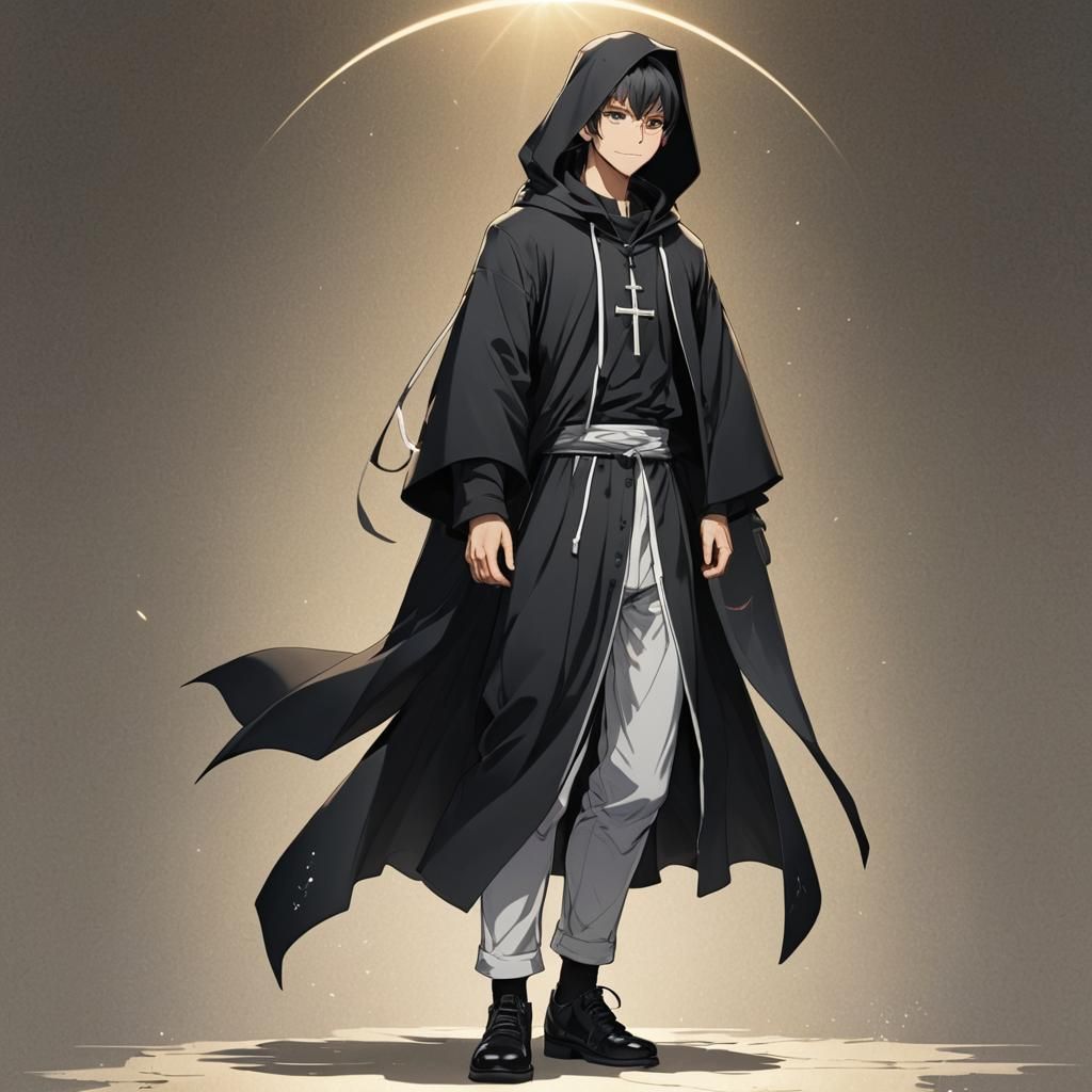 Anime Style Catholic Priest with Hood and Smile