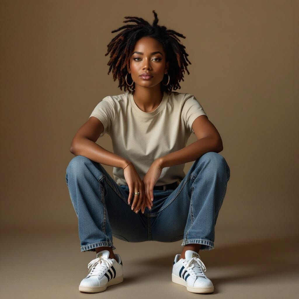 Black Woman Portrait in Natural Light, Realistic Style