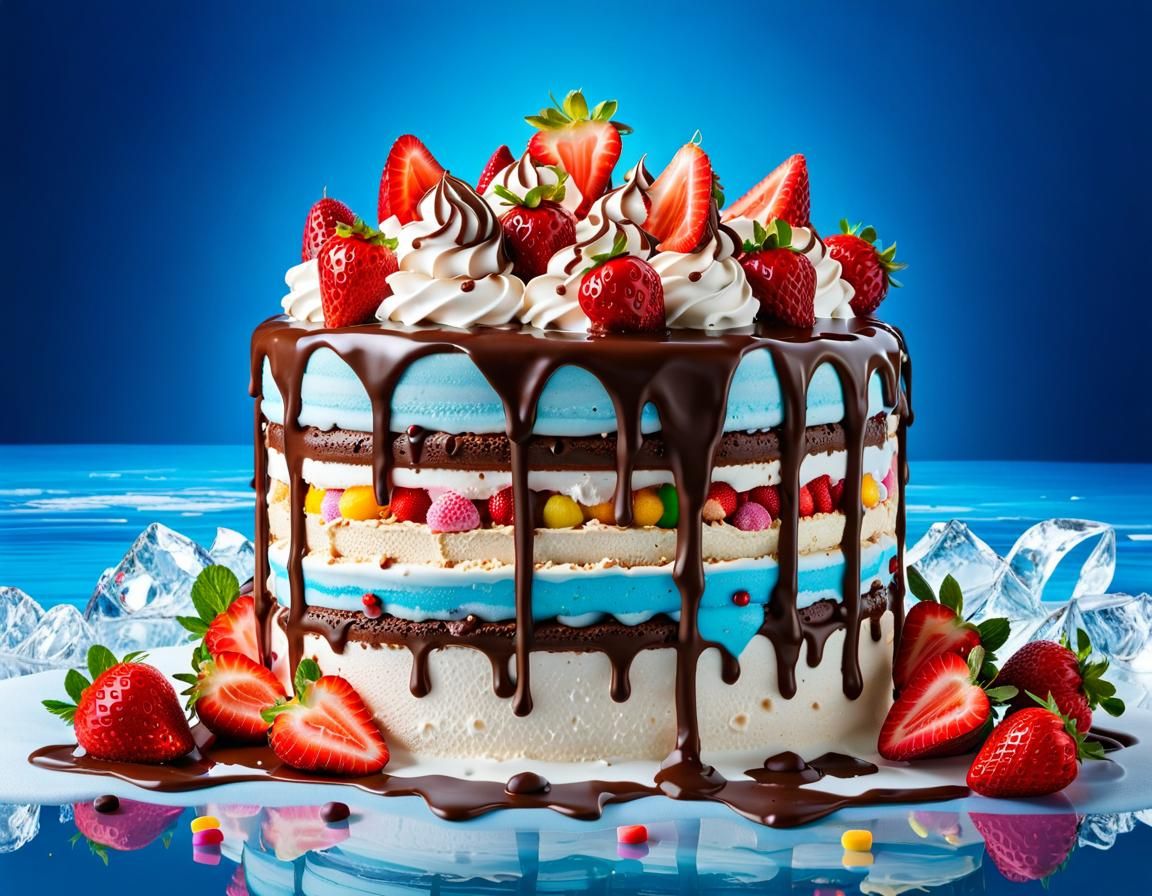 Frozen Ice-Cream Cake with Dripping Chocolate