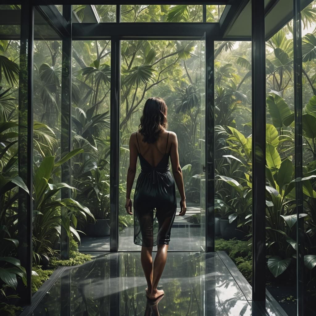 Luminous Tropical Vegetation Through Glass