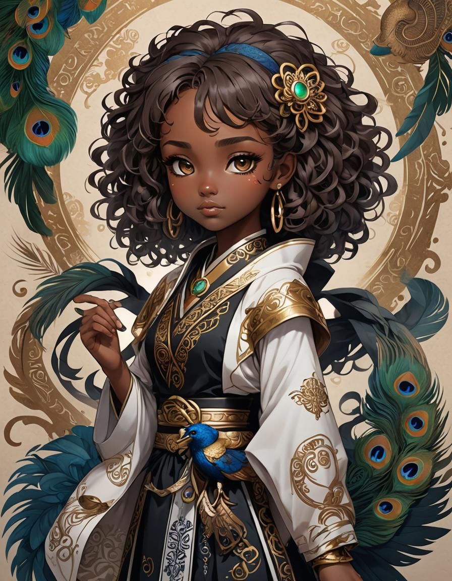 Anime Style Black Woman with Magic Runes