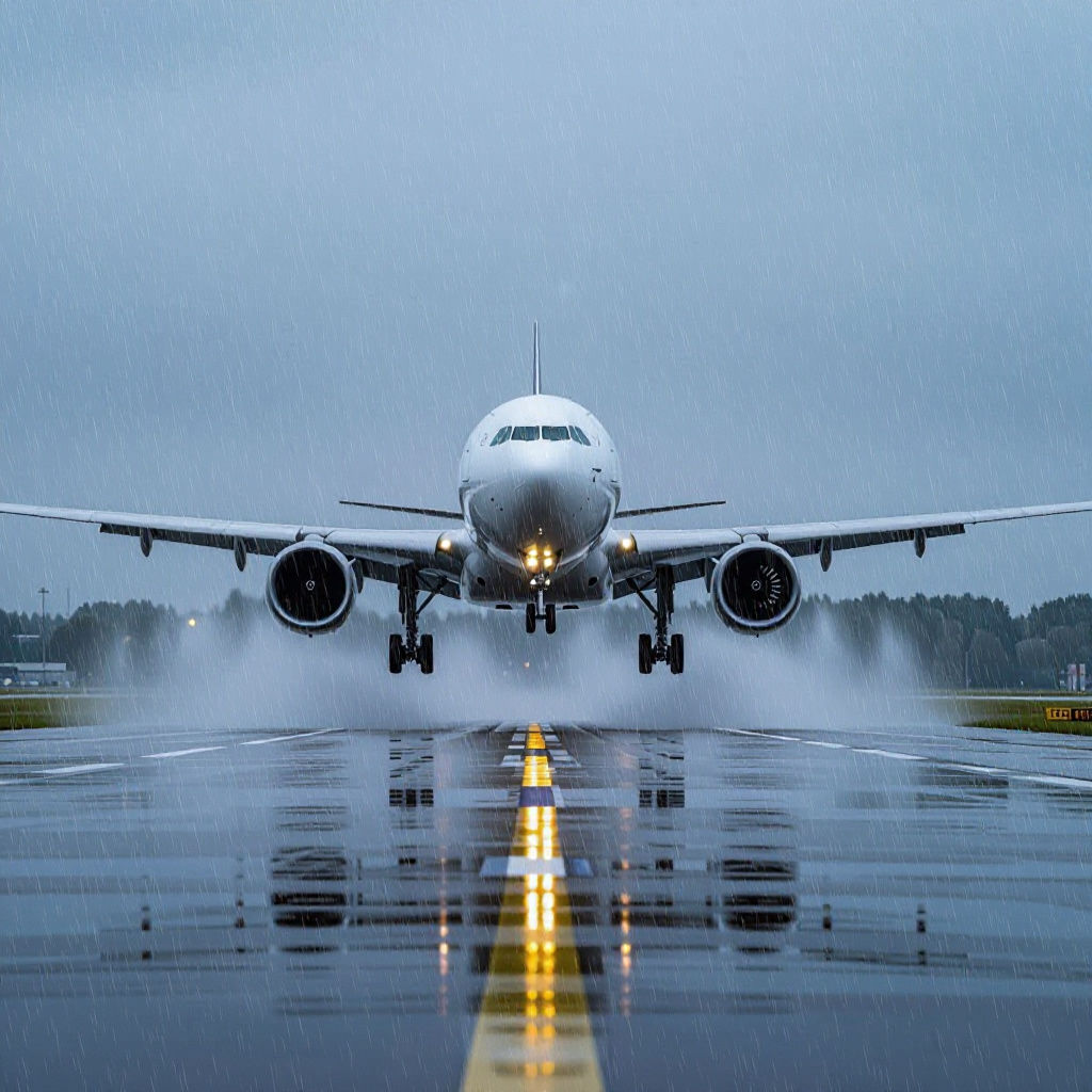 A330 Takeoff in Rainy Weather: Planespotter View