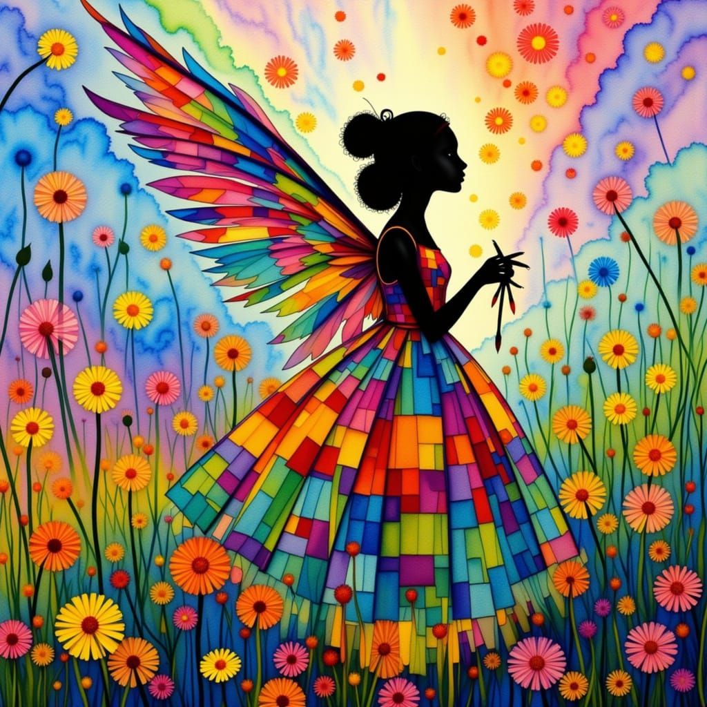 Dandelion Queen in Watercolor Dreamscape