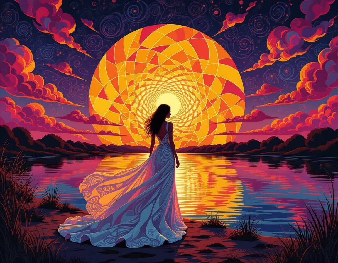 Woman in Flowing Dress: Foam Art Zentangle