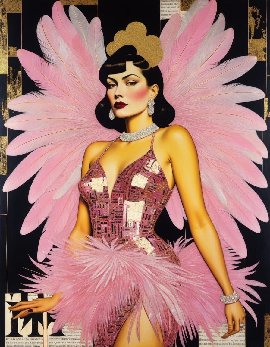 Glamorous Showgirl: Mixed Media Collage in Retro Style